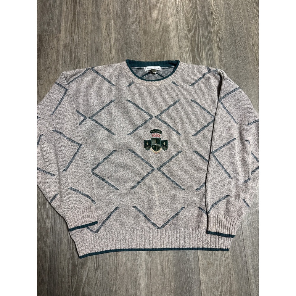 Izod Club Golf Sweater Mens Large Gray Green Diamond Knit Cotton Australia 321A